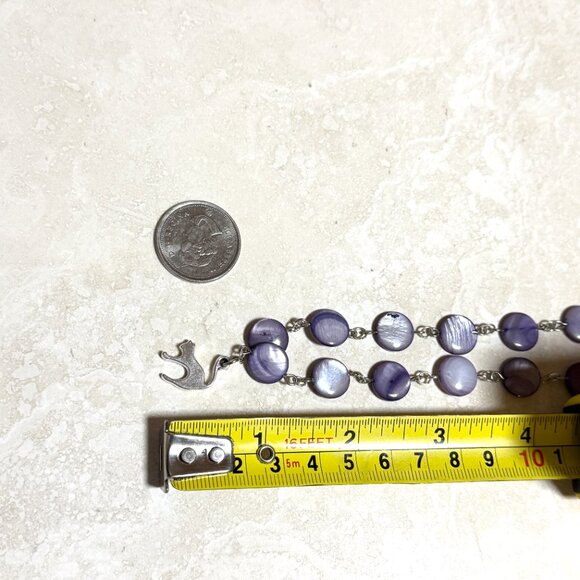 Purple Mother of Pearl Beaded Short Necklace + Cute Slim Cat Pendant - Picture 12 of 13